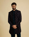 Dark Blue and Teal Green Indo Western Set with Chowkadi Motifs